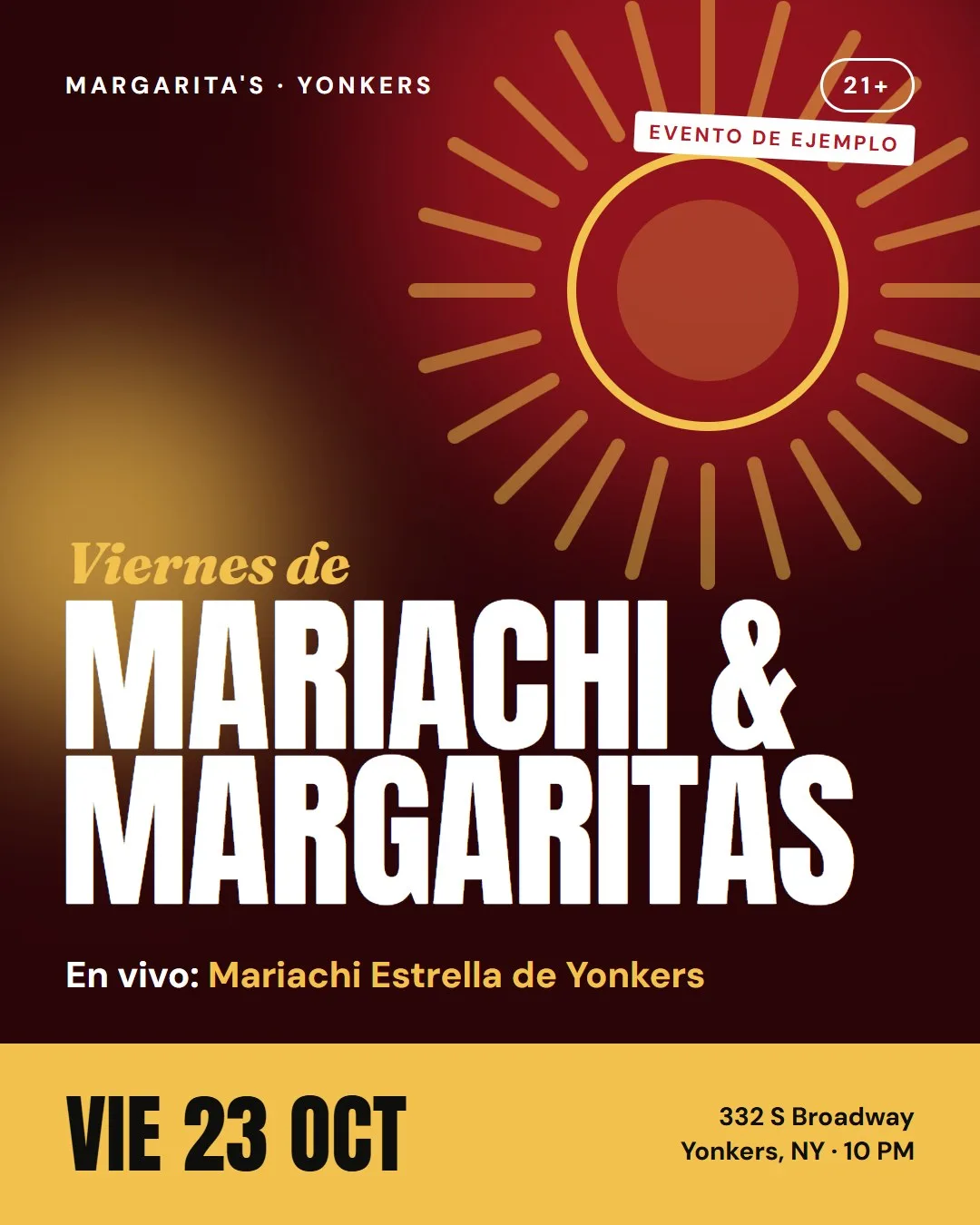 Flyer de ejemplo: Mariachi & Margaritas, Mariachi Estrella de Yonkers